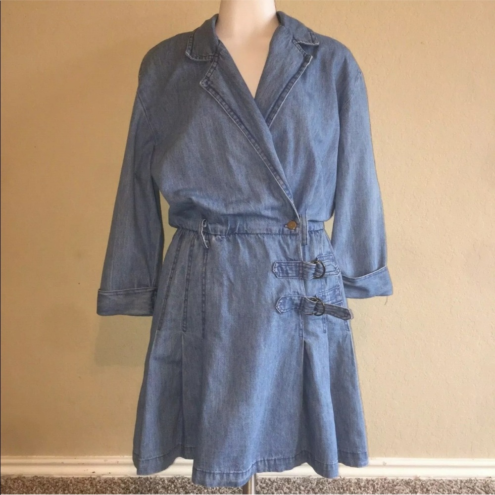 Vintage 80s Denim Jean Light Blue Mini Dress